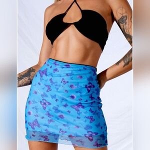 Y2K Butterfly Mesh And Fairy Style Rave Mini Skirt